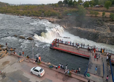 Aerial View of Dhuandhar Falls Viewpoint, Bhedaghat, Jabalpur, India