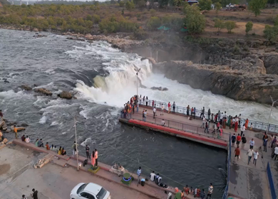 Aerial View of Dhuandhar Falls Viewpoint, Bhedaghat, Jabalpur, India