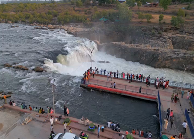 Aerial View of Dhuandhar Falls Viewpoint, Bhedaghat, Jabalpur, India