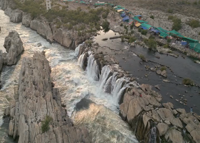 Aerial View of Dhuandhar Falls Viewpoint, Bhedaghat, Jabalpur, India