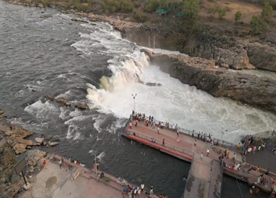 Aerial View of Dhuandhar Falls Viewpoint, Bhedaghat, Jabalpur, India