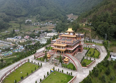 Aerial View of Thupsung Dhargye Ling Buddhist Monastery,Buddhist temple in Dirang,Arunachal Pradesh,India