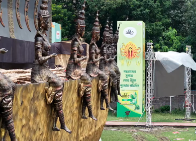 28th September 2025 : Aerial View of Durga Puja Pandal Festival in Kolkata