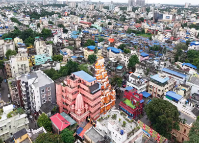 28th September 2025 : Aerial View of Durga Puja Pandal Festival in Kolkata