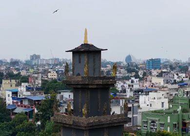 28th September 2025 : Aerial View of Durga Puja Pandal Festival in Kolkata