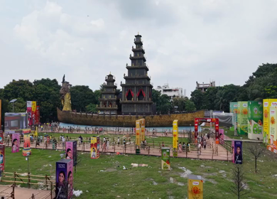 28th September 2025 : Aerial View of Durga Puja Pandal Festival in Kolkata