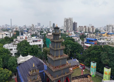 28th September 2025 : Aerial View of Durga Puja Pandal Festival in Kolkata