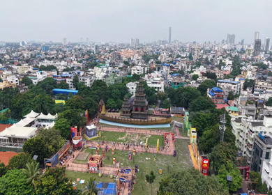 28th September 2025 : Aerial View of Durga Puja Pandal Festival in Kolkata
