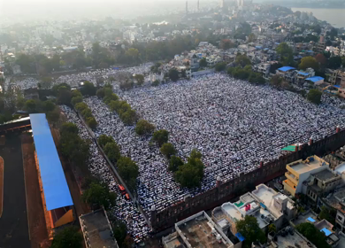 Aerial View of Eid Prayers at Taj-ul-Masajid, One of India's Largest Mosques, Bhopal