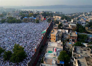 Aerial View of Eid Prayers at Taj-ul-Masajid, One of India's Largest Mosques, Bhopal
