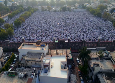 Aerial View of Eid Prayers at Taj-ul-Masajid, One of India's Largest Mosques, Bhopal