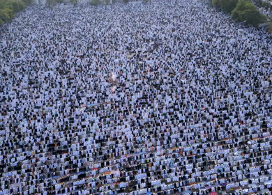 Aerial View of Eid Prayers at Taj-ul-Masajid, One of India's Largest Mosques, Bhopal
