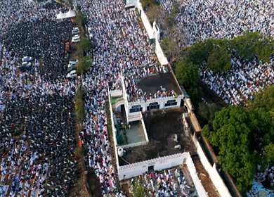 Aerial View of Eid Prayers at Taj-ul-Masajid, One of India's Largest Mosques, Bhopal