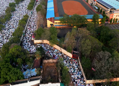 Aerial View of Eid Prayers at Taj-ul-Masajid, One of India's Largest Mosques, Bhopal