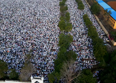 Aerial View of Eid Prayers at Taj-ul-Masajid, One of India's Largest Mosques, Bhopal