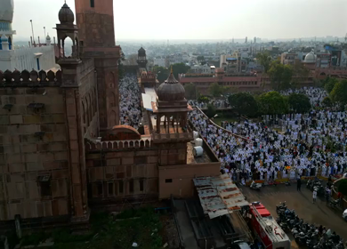 Aerial View of Eid Prayers at Taj-ul-Masajid, One of India's Largest Mosques, Bhopal