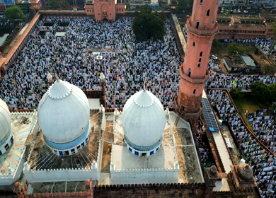 Aerial View of Eid Prayers at Taj-ul-Masajid, One of India's Largest Mosques, Bhopal