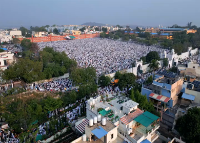 Aerial View of Eid Prayers at Taj-ul-Masajid, One of India's Largest Mosques, Bhopal