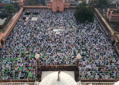 Aerial View of Eid Prayers at Taj-ul-Masajid, One of India's Largest Mosques, Bhopal