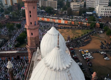 Aerial View of Eid Prayers at Taj-ul-Masajid, One of India's Largest Mosques, Bhopal