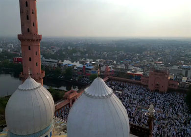 Aerial View of Eid Prayers at Taj-ul-Masajid, One of India's Largest Mosques, Bhopal