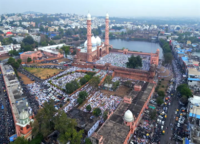Aerial View of Eid Prayers at Taj-ul-Masajid, One of India's Largest Mosques, Bhopal