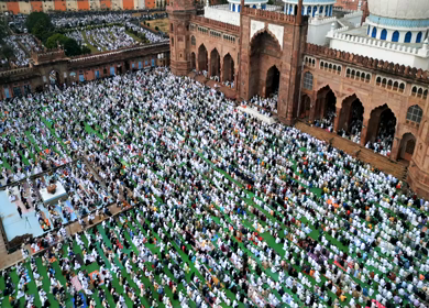 Aerial View of Eid Prayers at Taj-ul-Masajid, One of India's Largest Mosques, Bhopal
