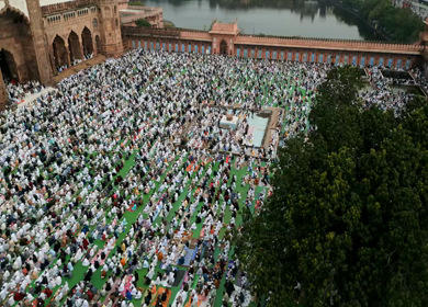 Aerial View of Eid Prayers at Taj-ul-Masajid, One of India's Largest Mosques, Bhopal
