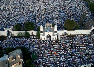 Aerial View of Eid Prayers at Taj-ul-Masajid, One of India's Largest Mosques, Bhopal