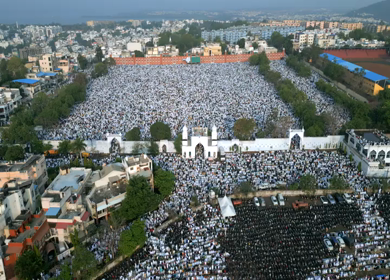 Aerial View of Eid Prayers at Taj-ul-Masajid, One of India's Largest Mosques, Bhopal
