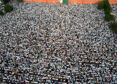 Aerial View of Eid Prayers at Taj-ul-Masajid, One of India's Largest Mosques, Bhopal