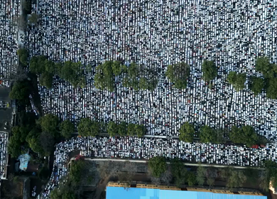 Aerial View of Eid Prayers at Taj-ul-Masajid, One of India's Largest Mosques, Bhopal