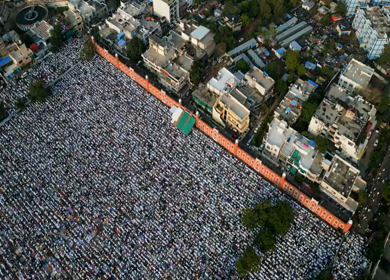 Aerial View of Eid Prayers at Taj-ul-Masajid, One of India's Largest Mosques, Bhopal