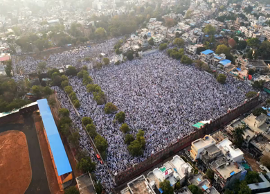 Aerial View of Eid Prayers at Taj-ul-Masajid, One of India's Largest Mosques, Bhopal