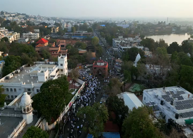 Aerial View of Eid Procession Near Taj-ul-Masajid in Bhopal, India