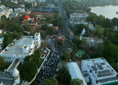 Aerial View of Eid Procession Near Taj-ul-Masajid in Bhopal, India