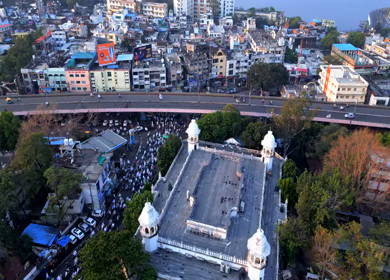 Aerial View of Eid Procession Near Taj-ul-Masajid in Bhopal, India