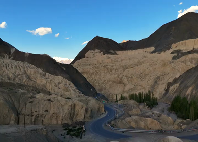 Aerial View of Eroded Mountain Formations in the High-Altitude Desert of Ladakh India