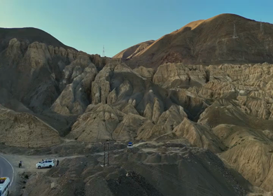 Aerial View of Eroded Mountain Formations in the High-Altitude Desert of Ladakh India