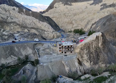 Aerial View of Eroded Mountain Formations in the High-Altitude Desert of Ladakh India