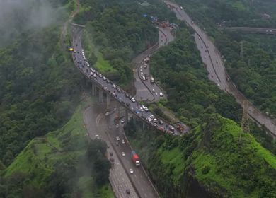 Aerial View of Expressway and Mountain Landscape in Khandala Maharashtra