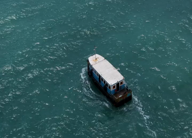 Aerial View of Ferry Boat in Arabian Sea at Kanyakumari Tamil Nadu India