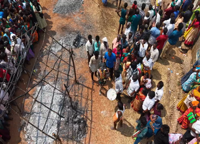 27th April 2026 : Aerial View of Firewalking Ceremony at Kundrakudi Murugan Temple Festival in Sivaganga India