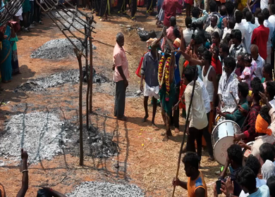 27th April 2026 : Aerial View of Firewalking Ceremony at Kundrakudi Murugan Temple Festival in Sivaganga India