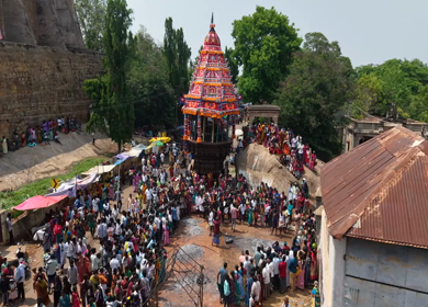 27th April 2026 : Aerial View of Firewalking Ceremony at Kundrakudi Murugan Temple Festival in Sivaganga India