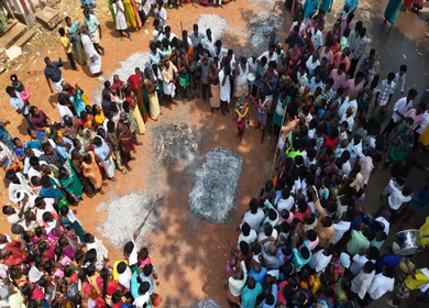 27th April 2026 : Aerial View of Firewalking Ceremony at Kundrakudi Murugan Temple Festival in Sivaganga India