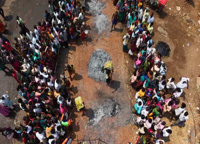27th April 2026 : Aerial View of Firewalking Ceremony at Kundrakudi Murugan Temple Festival in Sivaganga India