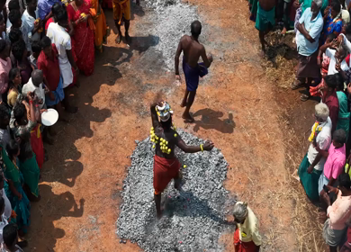 27th April 2026 : Aerial View of Firewalking Ceremony at Kundrakudi Murugan Temple Festival in Sivaganga India