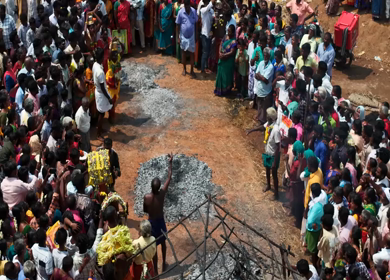 27th April 2026 : Aerial View of Firewalking Ceremony at Kundrakudi Murugan Temple Festival in Sivaganga India