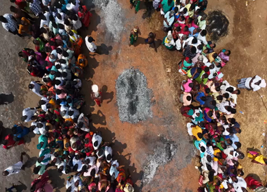 27th April 2026 : Aerial View of Firewalking Ceremony at Kundrakudi Murugan Temple Festival in Sivaganga India